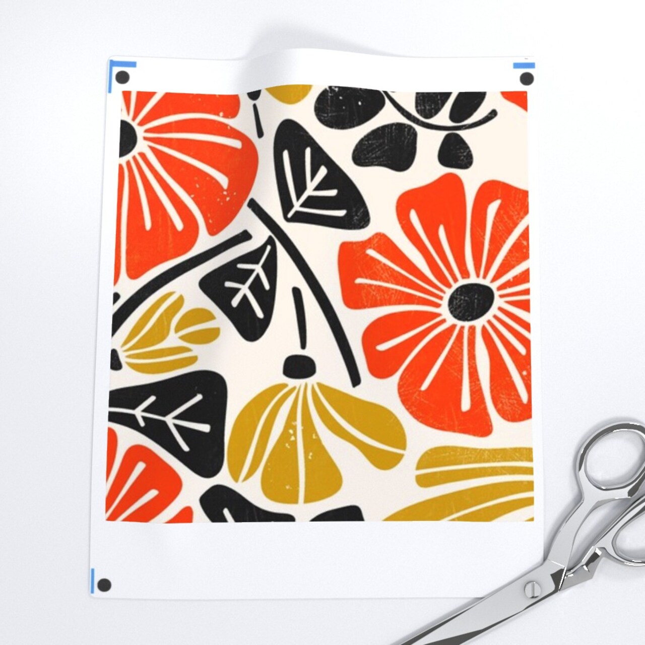 Bohemian Bold Floral Eclectic Stamped Large Scale Boho Distressed Faux Texture Scandi Yellow Orange Red Scandinavian Retro Mcm Midcentury Stamp Custom Printed Fabric by Spoonflower Various Fabrics by the Yard or Fat Quarter